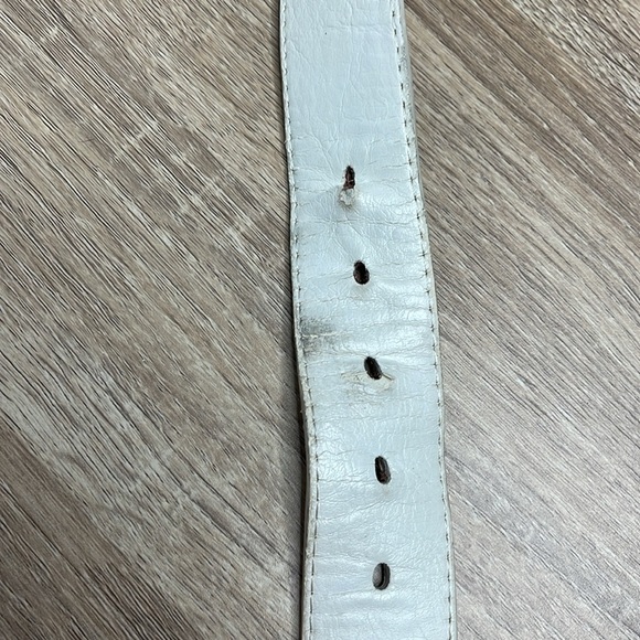 Italian Style Collection White Leather Belt Silver Toned Buckle 40 As Is - Picture 7 of 11